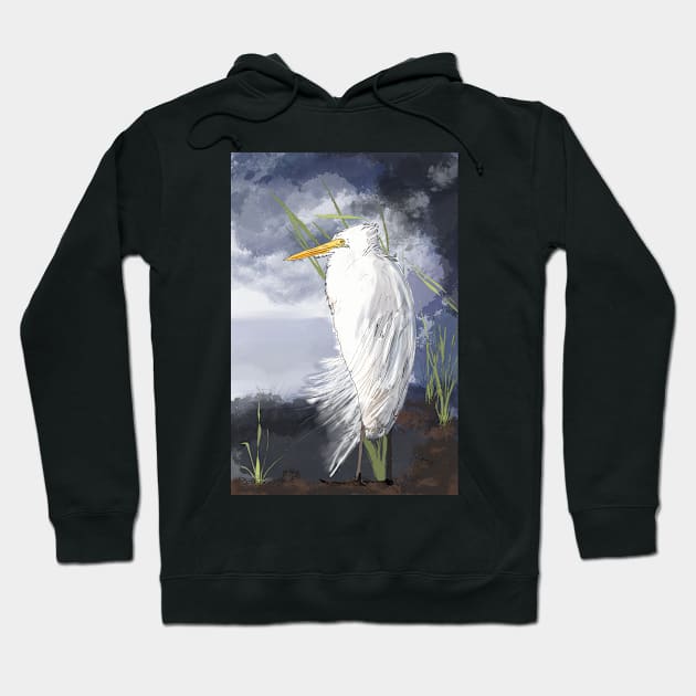 An Egret Huddles in the Storm Hoodie by laceylschmidt